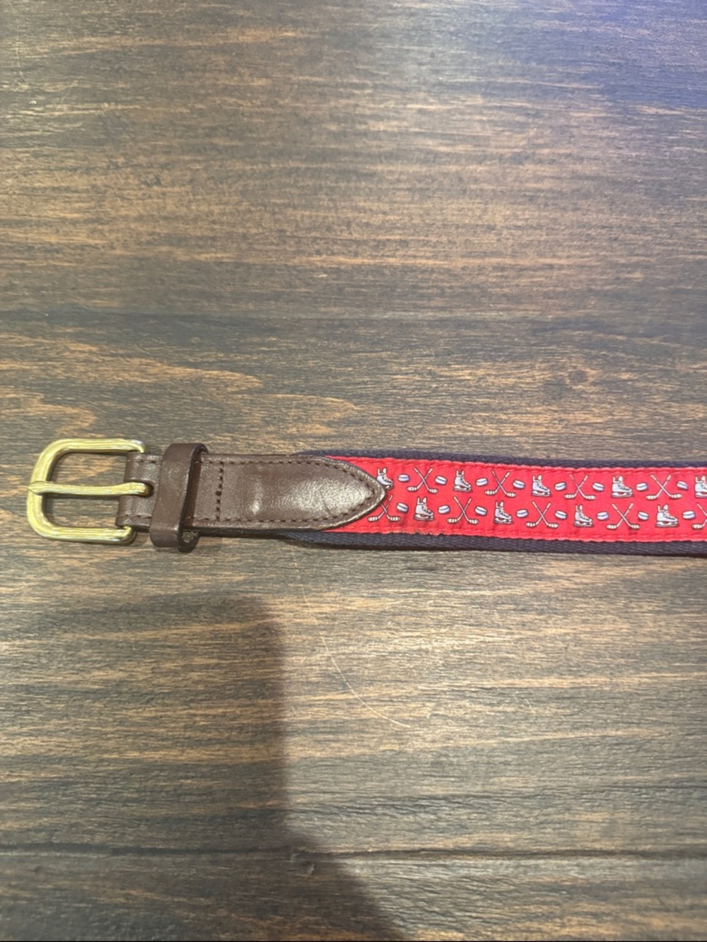 Vineyard Vines Red hockey Motif Leather-Trim Belt